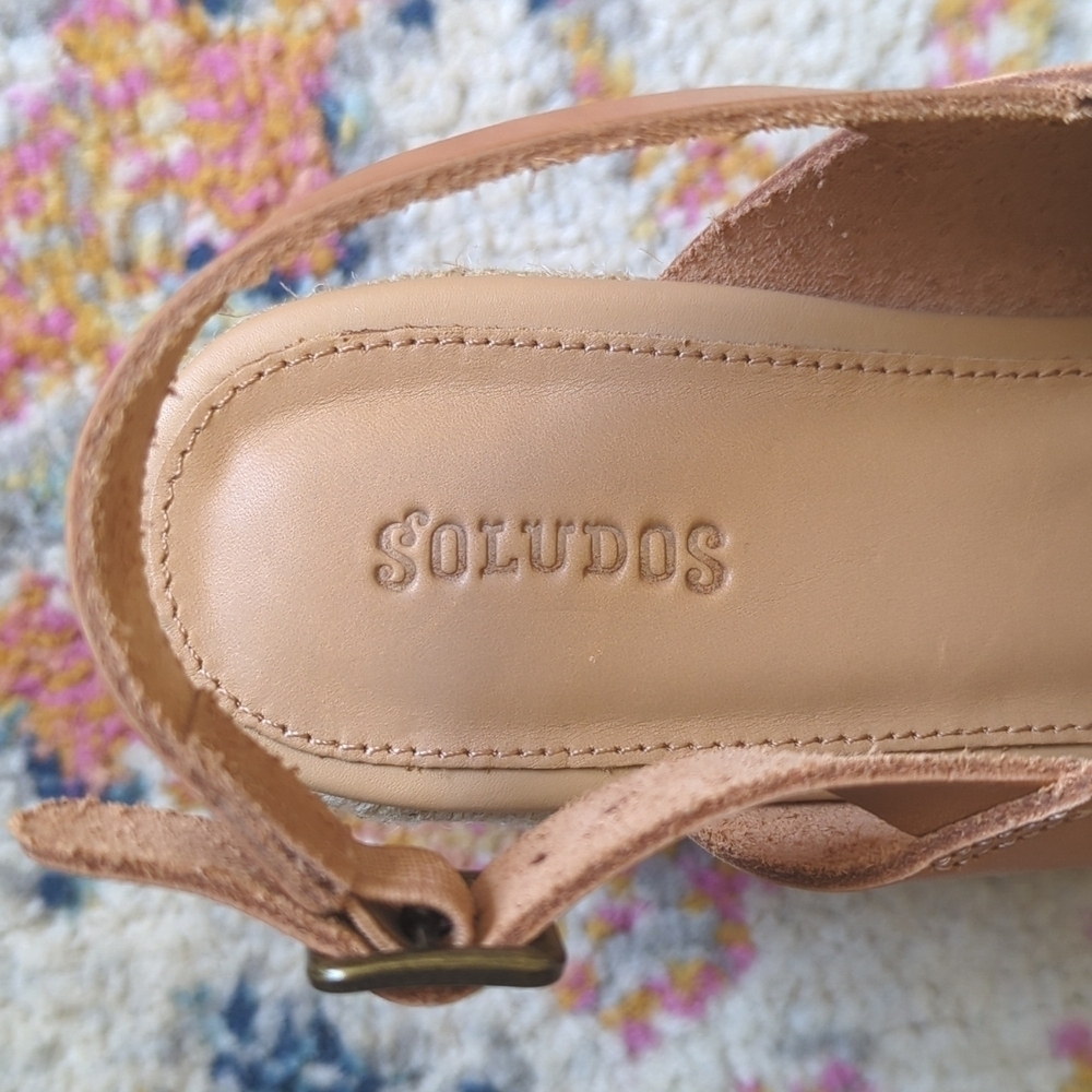 Soludos Amalfi Leather Criss Cross Espadrille Platform Heeled Sandals Nude Tan 7 - Picture 12 of 16